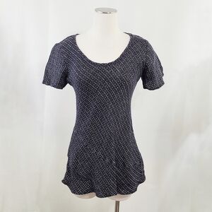 Flax linen tee navy blue geometric tulip hem short sleeves size small